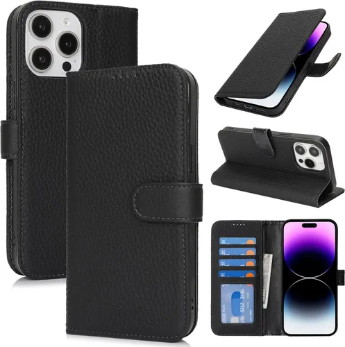 Miniatura 18 de Zouzt Funda para iPhone 11 de 6.1 pulgadas de piel auténtica con 4 ranuras para tarjetas, tarjetero con bloqueo RFID, tapa magnética, función atril