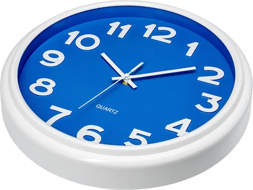 Miniatura 2 de Bernhard Products reloj de pared grande, 12.5", silencioso, sin sonido de tic, azul y blanco, estilo moderno, cuarzo de calidad, para casa