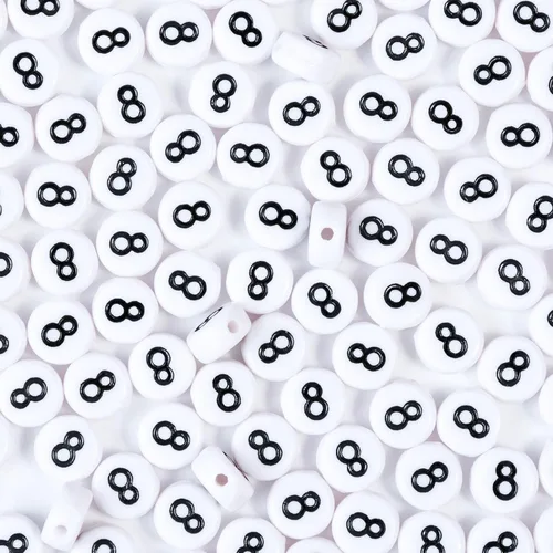 Miniatura 11 de 1400 cuentas redondas blancas y negras para pulseras, cuentas digitales de símbolo matemático del 0 al 9, juego de cuentas acrílicas de número