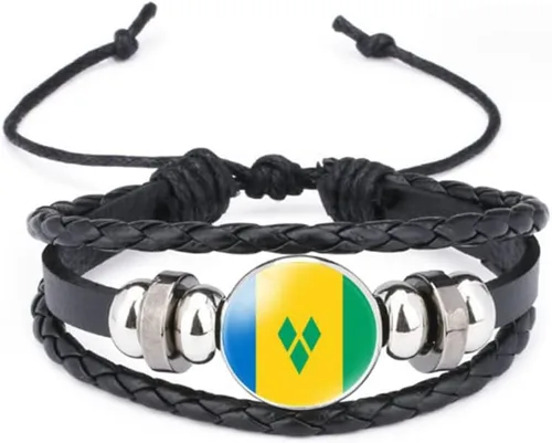 Miniatura 129 de vmcoatdu Mundial Muchas Banderas Nacionales Brazalete Retro de Aleación de Cuero para Pulsera de Cuerda Trenzada de Bandera Nacional
