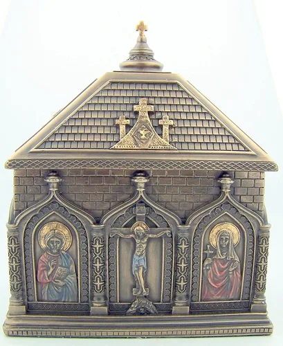 Miniatura 4 de Regalo católico religioso de bronce fundido en frío de 5 7/8 pulgadas Iglesia capilla icono rosario recuerdo caja de baratija