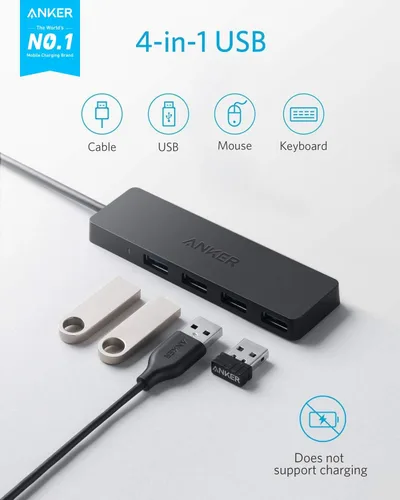 Miniatura 2 de Anker - Hub USB 3.0 con 4 puertos, hub de datos ultradelgado con cable extendido de 2 pies, no compatible con carga, para MacBook, Mac Pro, Mac