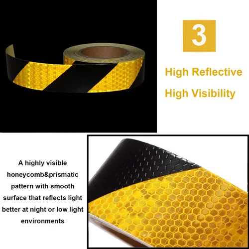 Miniatura 3 de Rollo de cinta de seguridad reflectante impermeable de 2 pulgadas x 150 pies, cinta de marcado de piso a rayas amarillas y negras, cinta de Amarillo