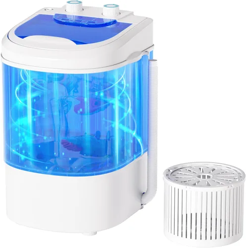 Miniatura 10 de Superday Lavadora portátil, 16 libras, mini compacta, lavadora doble de tambor, lavadora compacta con centrifugado, combo de lavadora y secadora Azul