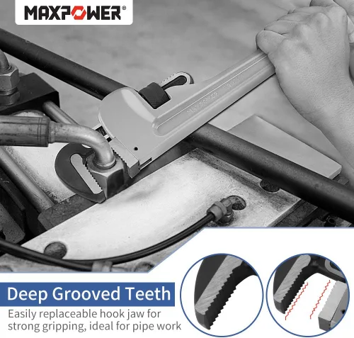 Miniatura 3 de MAXPOWER Llave de tubo de 24 pulgadas Llave de tubo recta de aluminio Llave de plomería de 24 pulgadas para trabajo pesado