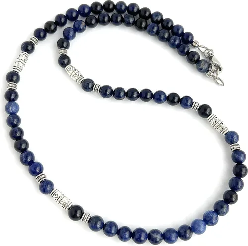 Miniatura 7 de Mami's Gem Studio Collar de cuentas para hombre, hecho a mano en Estados Unidos, piedras preciosas de 0.236 pulgadas y peltre estilo tribal