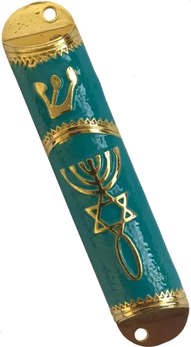 Miniatura 8 de Holy Land Market Sello Mesiánico - Funda para mezuzá de 4 pulgadas con pergamino incluido, mezuzá judía pequeña (negro - marco dorado)