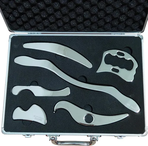 Miniatura 17 de Juego de herramientas de masaje de raspado Gua Sha de acero inoxidable, juego de herramientas IASTM, gran herramienta de movilización de tejidos