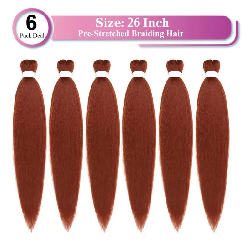 Miniatura 2 de Cabello para Trenzar Oscuro Pre-Estirado Jengibre Trenzas Fáciles Cobre Trenzas EZ Textura Yaki Fijado con Agua Caliente Cabello Sintético N.º 350