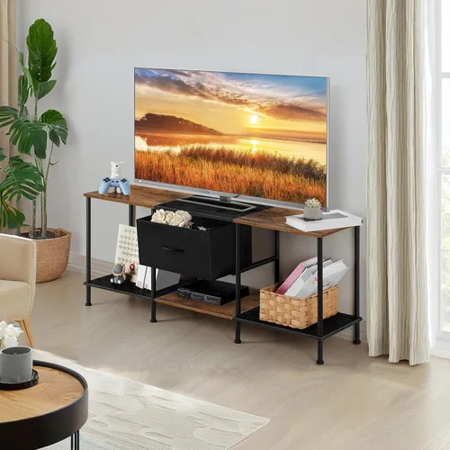 Miniatura 5 de Vrisa Soporte de TV para TV de 50/55 pulgadas con almacenamiento abierto con cajón de tela, organización de almacenamiento, soportes de TV para sala