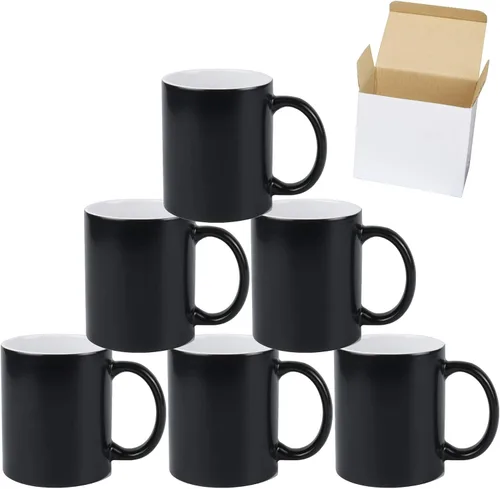 Miniatura 19 de Taza de café de sublimación de cerámica blanca de 11 onzas con colores sólidos en el interior y mango negro, rojo, rosa, azul, verde y amarillo, 6