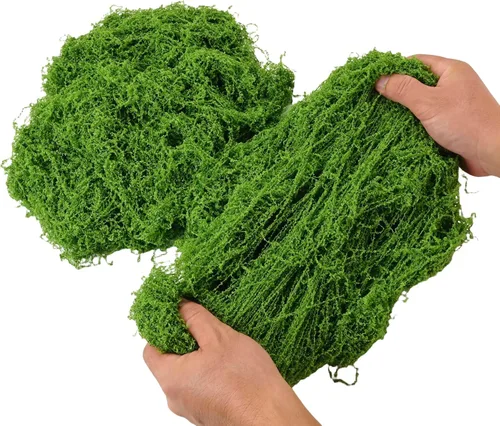 Miniatura 2 de Musgo simulado verde, hierba artificial filamentosa de color bosque, utilizado para producción de paisajes, arte mural, Pascua, decoración