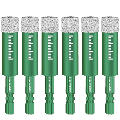 Miniatura 12 de Juego de 6 brocas de diamante seco de 1/2", 6 brocas de núcleo con vástago hexagonal de 12mm soldadas con cera de enfriamiento para azulejos