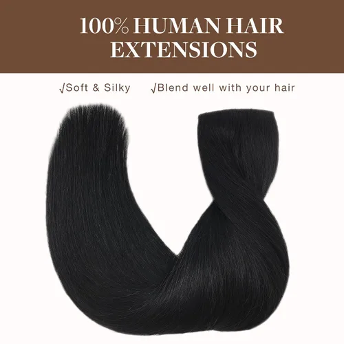 Miniatura 8 de GOO GOO - Extensiones de cabello humano real, de 18 pulgadas y 3.35 onzas, color negro intenso, extensiones invisibles de cabello Remy largo