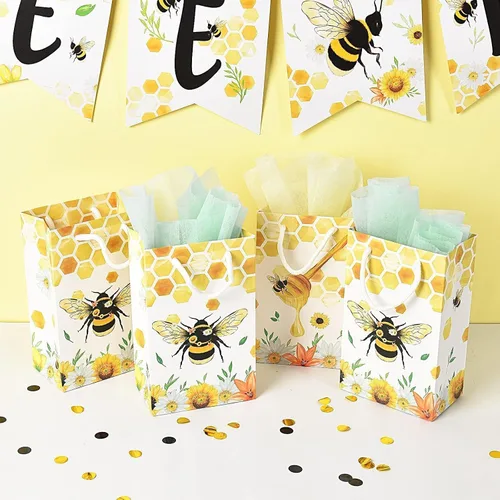 Miniatura 5 de WERNNSAI Paquete de 16 bolsas de regalo de abejas, suministros de fiesta de abejas, bolsas de recuerdo para niños y niñas, decoraciones