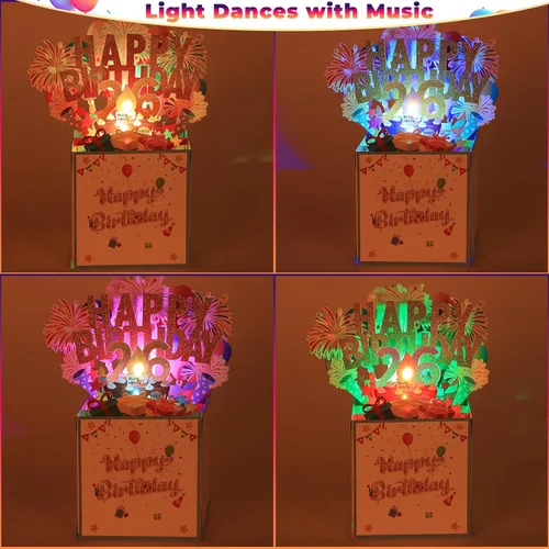 Miniatura 4 de Tarjetas de cumpleaños número 26 con luces, música y velas, tarjetas de felicitación de feliz cumpleaños emergentes en 3D para niñas y amigos de 26