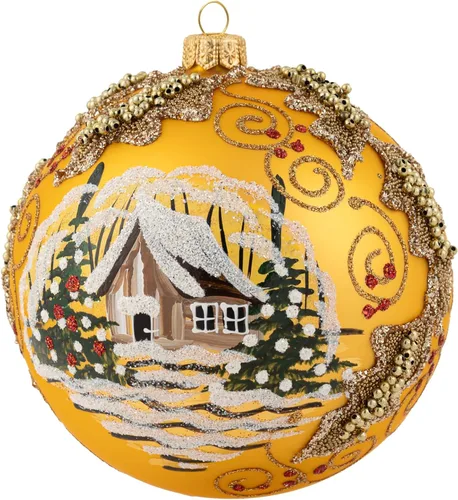 Miniatura 34 de Adorno navideño de capilla azul con soporte, bola de vidrio soplado polaco pintada a mano, bola extra grande de 8 pulgadas/200mm, adorno de fe eterna