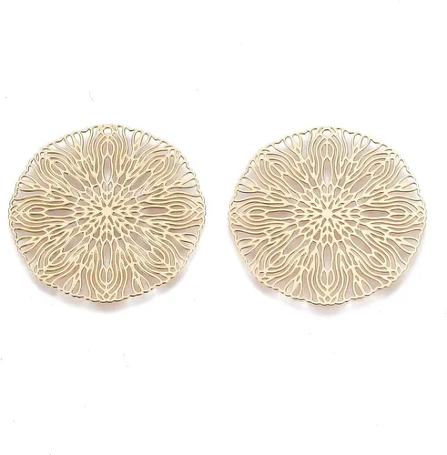 Miniatura 8 de Beadthoven - Colgantes de filigrana dorada clara, adornos de metal grabados, dijes de conector hueco para aretes, collares, accesorios para hacer