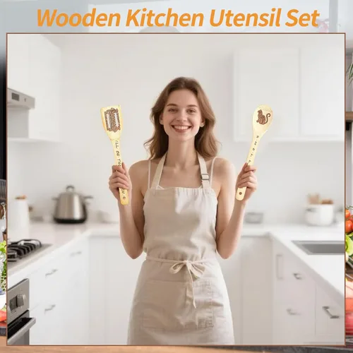 Miniatura 4 de Mercancía del programa de TV Friends - Juego de 5 cucharas espátula de madera para utensilios de cocina, decoraciones para fiestas de Friendsgiving