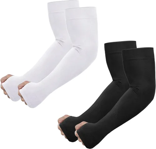 Newbyinn Mangas de protección solar UV con orificio para el pulgar para hombres, mujeres y jóvenes, manga refrescante para cubrir tatuajes, 2 Pares: