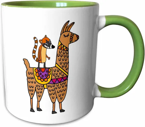 Miniatura 8 de 3dRose Cute Funny Coati Mundi Riding Llama cartoon 11oz Two-Tone Black Mug