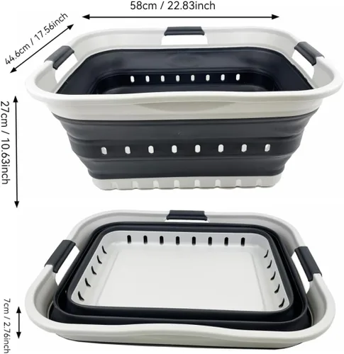 Miniatura 5 de SAMMART Cesta plegable de plástico para la ropa sucia de 42L (11 galones), contenedor de almacenamiento plegable y organizador, cesta que ahorra