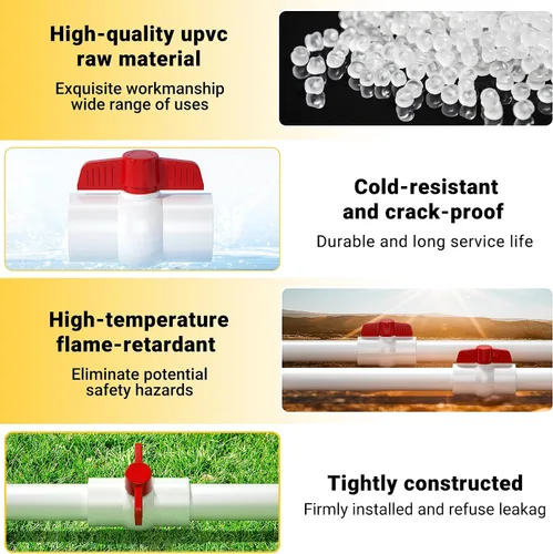 Miniatura 5 de Válvula de bola de PVC NPT de 1 pulgada, válvulas de tubería de agua de PVC SCH40 roscadas, válvula de bola de cierre de agua con mango en T roja