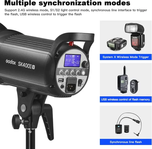 Miniatura 8 de Godox SK400II-V 400Ws Luz de Flash Estroboscópica para Estudio Fotográfico Monolight con Montura Bowens y Lámpara de Modelado LED de 10W
