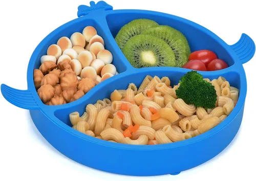 Platos para niños pequeños, platos para bebés con succión, placas de succión divididas de silicona de grado alimenticio para niños pequeños y bebés,
