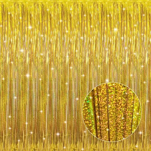 Miniatura 11 de GOER - Cortinas de tiras metálicas/oropel para fiestas, telón de fondo para fotos, Halloween, cumpleaños, decoración de bodas, de 3.2 x 9.8 pies