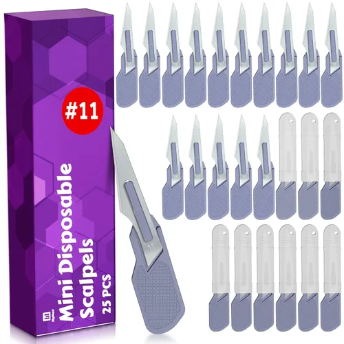 Mymed Mini maquinilla de afeitar Dermaplane #11 para la cara de las mujeres, maquinilla de afeitar manual, paquete de 25