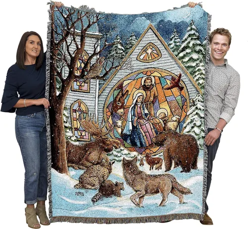 Miniatura 10 de Pure Country Weavers - Cobija con flecos de algodón, tejida, 72 x 54, flores de Navidad, fabricada en EE.UU.