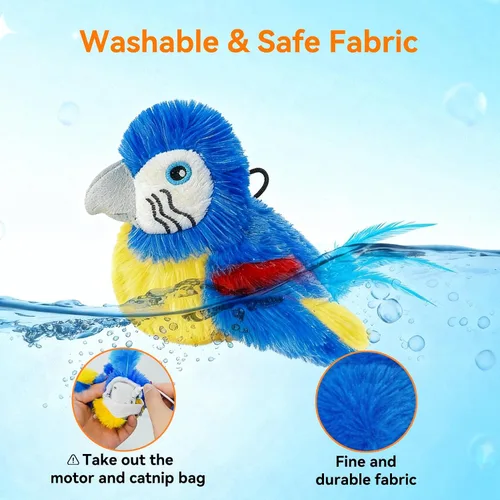 Miniatura 8 de Juguetes para gatos que aletean pájaro (no puede volar), pájaro eléctrico simulado de pájaro interactivo con alas flappy, juguete recargable Azul