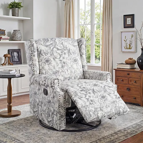 Miniatura 29 de Silla decorativa floral con respaldo alto, sillón tapizado con patas de madera maciza, cómodo sofá individual de lectura con respaldo alado