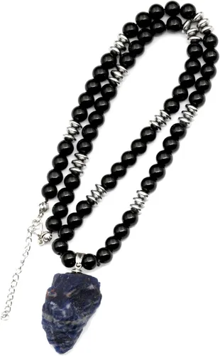 Miniatura 8 de ElisaJewelryArt - Collar unisex con dije de cristal de amatista puntiaguda natural y piedra de ónix negro, con cierre de piedra de Feng Shui, collar