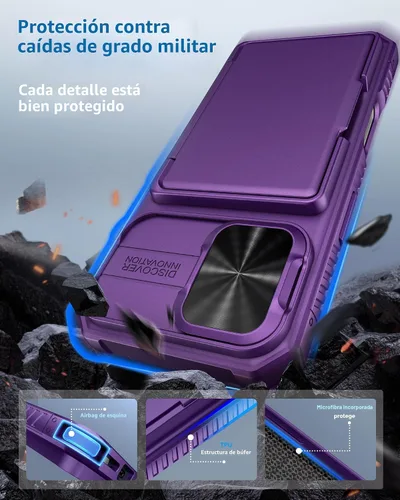 Miniatura 5 de ATATOO Funda para iPhone 17, tarjetero integrado (almacena 3-5 tarjetas) y funda para cámara deslizante y bloqueo RFID, protección de grado militar