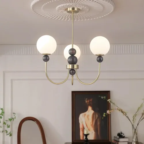 Miniatura 4 de BOKT Candelabros de cristal con forma de globo de mediados de siglo, moderna lámpara dorada para casa de campo, con barra ajustable, lámpara