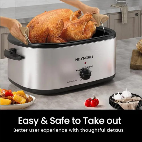 Miniatura 5 de Horno rostizador eléctrico, con tapa y autohumectante, con descongelado y mantenimiento de calor, temperatura ajustable, bandeja y rejilla plateado