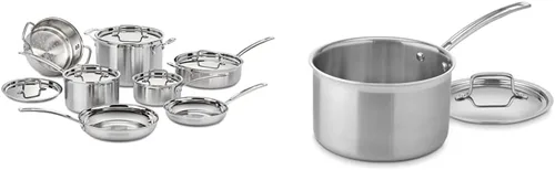 Cuisinart MCP-12N Multiclad Pro - Juego de utensilios de cocina de acero inoxidable (12 piezas) y cacerola MCP194-20N MultiClad Pro de 4 cuartos