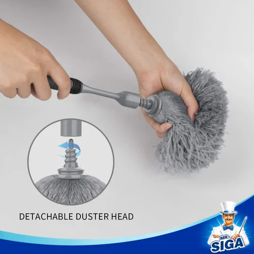 Miniatura 4 de MR.SIGA Plumero de microfibra delicado, mango cómodo antideslizante, cabezal de plumero lavable desmontable, gris y negro