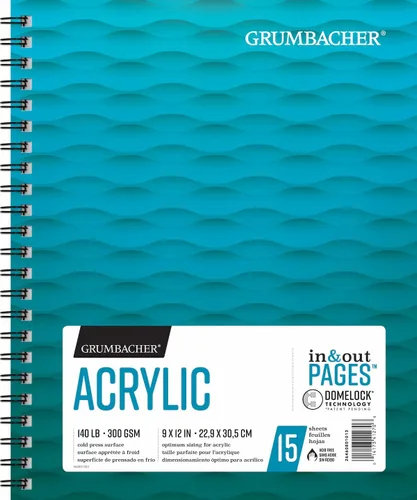 Miniatura 12 de Grumbacher Bloc de papel acrílico de 9 x 12 pulgadas con páginas de entrada y salida, 140 libras / 300 GSM, cable lateral, 24 hojas/bloc de notas