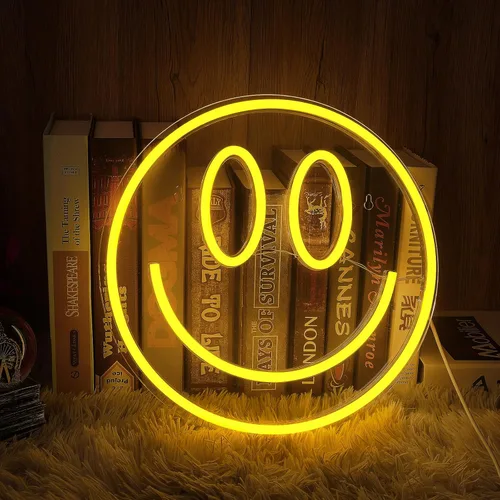 Miniatura 8 de Letreros de Neón Sonrisa Luz Nocturna Decorativa Brillante para Decoración de Pared Tamaño 16''x 7'' Luz LED Letrero de Neón Arte Luces Nocturnas