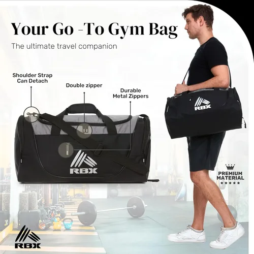 Miniatura 5 de RBX Bolsas de gimnasio para hombres, pequeña bolsa de gimnasio para mujeres con compartimento para zapatos, bolsa de lona para viajes, bolsa