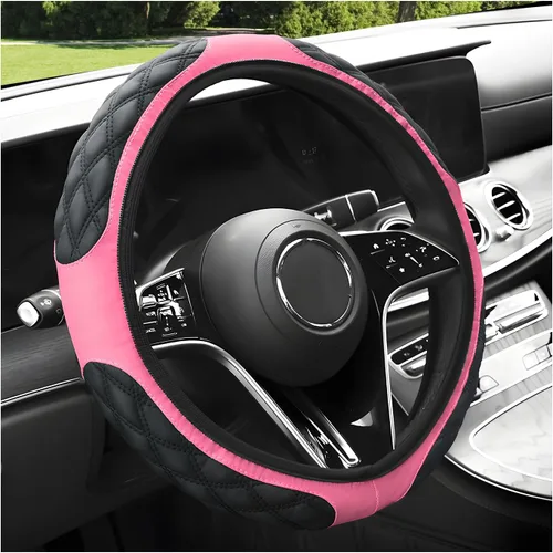 Miniatura 12 de povtii Funda para volante de automóvil, 15 pulgadas, cuero antideslizante, protector de volante de automóvil, alfombrillas de funda suave universal