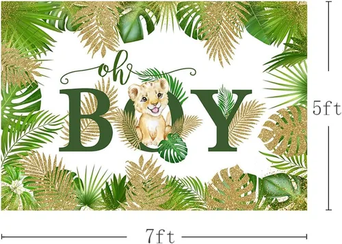 Miniatura 3 de MEHOFOND Cartel de fondo de baby shower con temática de safari en la selva de 7 x 5 pies, Oh Boy, animales del bosque, vegetación, fondo de león