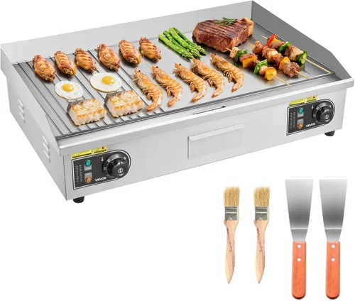 Miniatura 13 de VEVOR Plancha eléctrica comercial, 21 x 11.8 pulgadas, 1750 W, control de temperatura ajustable de 122-570 °F, parrilla superior plana de acero