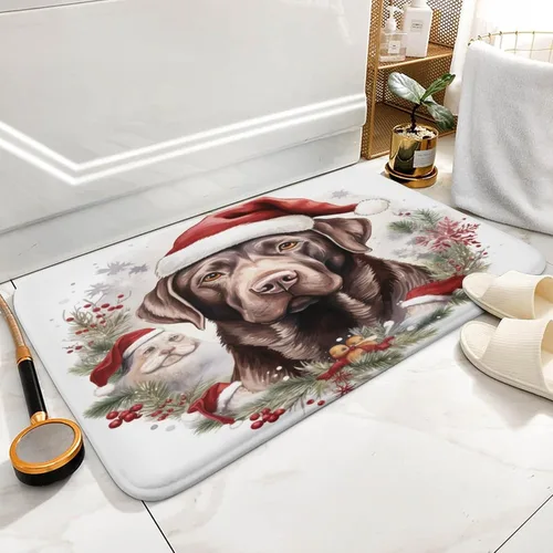 Miniatura 2 de Tapete de baño con diseño de Papá Noel para perro, diseño de acuarela, color chocolate, tapete de espuma antideslizante, tapete de felpa