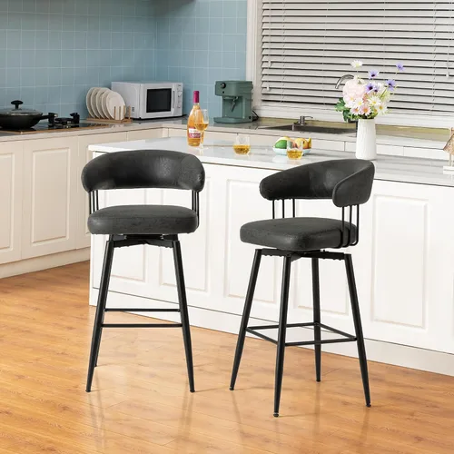 Miniatura 15 de Glitzhome Juego de 2 taburetes de bar giratorios de 31.5 pulgadas de altura de asiento, modernos taburetes de bar de tela verde cazador de mediados