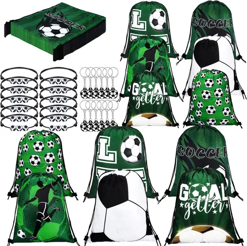 Patelai 36 piezas de recuerdos de fiesta de fútbol, 12 bolsas de regalo con cordón de fútbol, bolsa de golosinas para deportes, bolsa de golosinas,