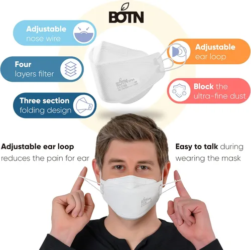Miniatura 2 de BOTN 10 máscaras faciales grandes negras KF94 protectoras y de seguridad para adultos, filtro de 4 capas y diseño 3D, correa ajustable, calidad